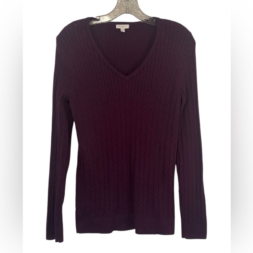 Talbots Outlet Comfy Cotton V-Neck Sweater Burgandy/Maroon MEDIUM